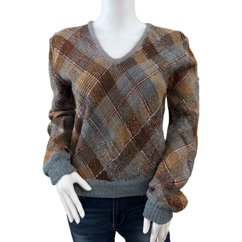 ALLEN VENESS California Vintage Handwoven Argyle Plaid‎ Sweater Women's Small